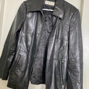 Jones New York Black Leather Zip Up Jacket